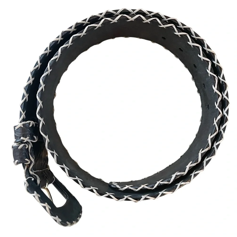 Italian Leather Black Croc Embossed Wide Waist Oversized Belt Maximalist Size S